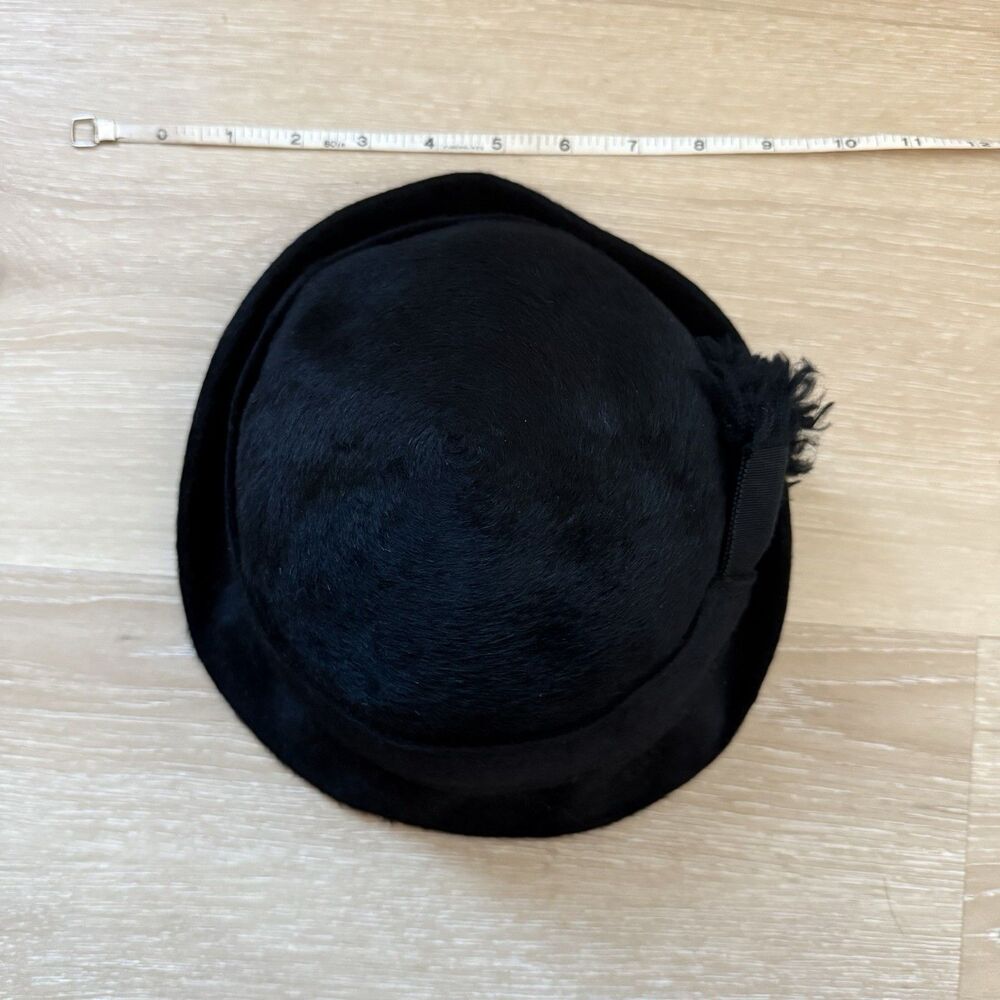 I. Magnin Vintage 40s 50s Black Wool Half Hat Tassel Scarf Fascinator Italy - Picture 10 of 13